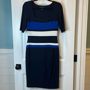 Lauren Ralph Lauren Black Dress w/Navy & Bright Blue w/White Stripes. Size 8.